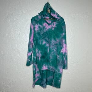 LOGO Lounge by Lori Goldstein Women’s Tie-Dye V-Neck Hoodie Everglade Green L